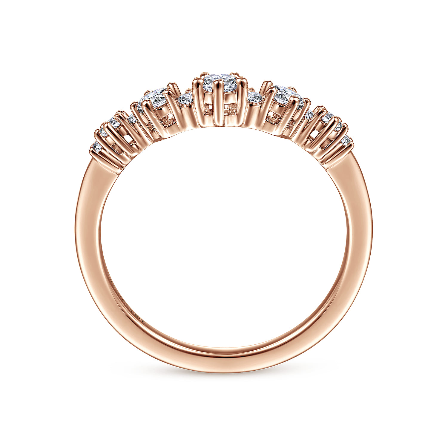 Curved Wedding Ring in 14k Rose Gold with Round Natural Diamond at Gabriel & Co. - Shot 2
