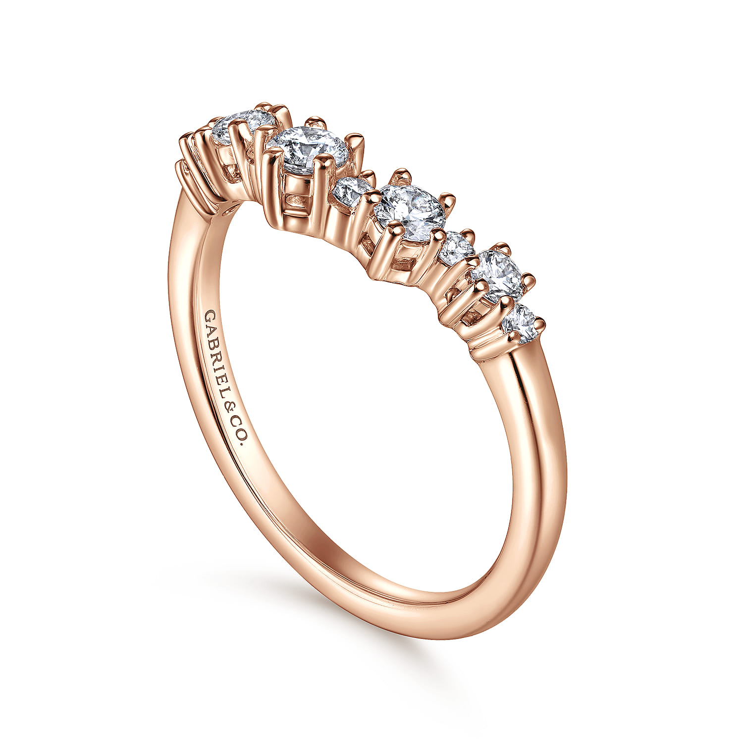 Curved Wedding Ring in 14k Rose Gold with Round Natural Diamond at Gabriel & Co. - Shot 3