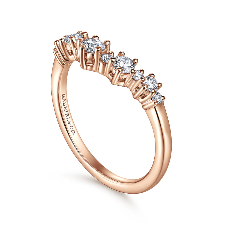 Curved Wedding Ring in 14k Rose Gold with Round Natural Diamond at Gabriel & Co. - Shot 3