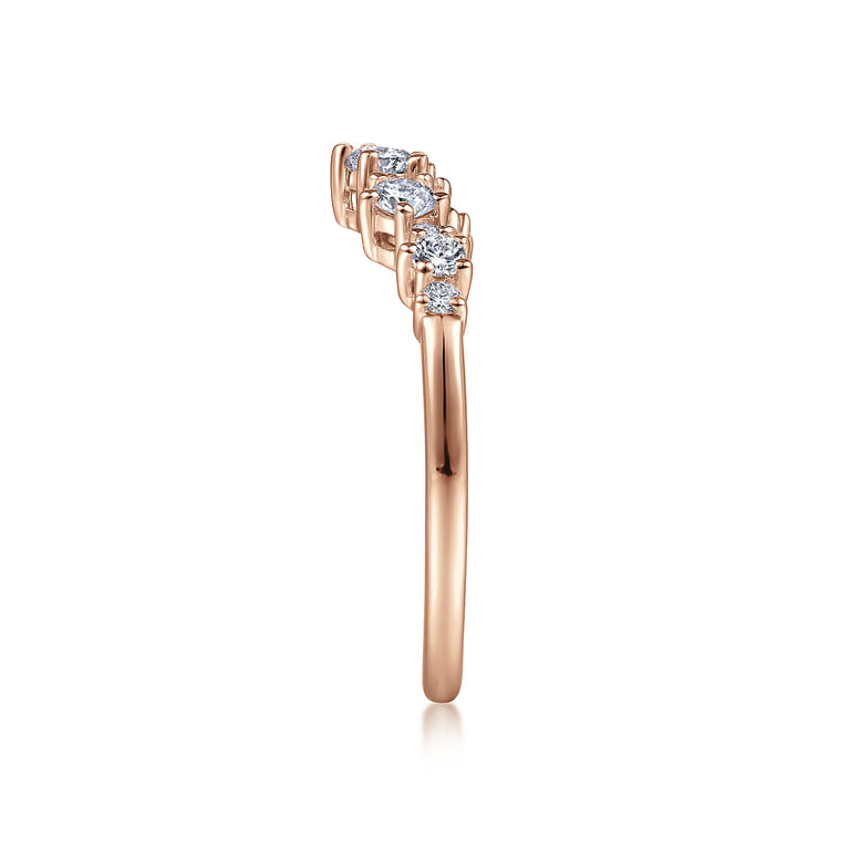 Curved Wedding Ring in 14k Rose Gold with Round Natural Diamond at Gabriel & Co. - Shot 4