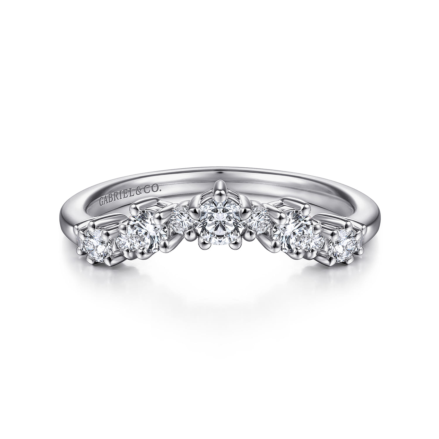 Curved Wedding Ring in 14k White Gold with Round Natural Diamond at Gabriel & Co. - Shot 1
