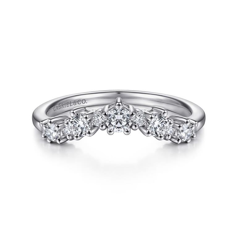 Curved Wedding Ring in 14k White Gold with Round Natural Diamond at Gabriel & Co. - Shot 1