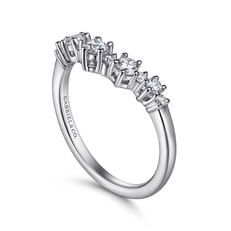 Curved Wedding Ring in 14k White Gold with Round Natural Diamond at Gabriel & Co. - Shot 3
