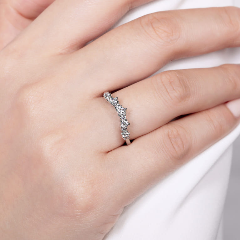 Curved Wedding Ring in 14k White Gold with Round Natural Diamond at Gabriel & Co. - Shot 5