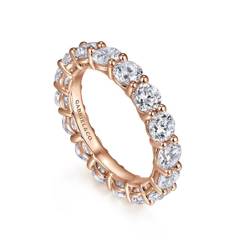 Eternity Band Wedding Ring in 14k Rose Gold with Round Natural Diamond at Gabriel & Co. - Shot 3