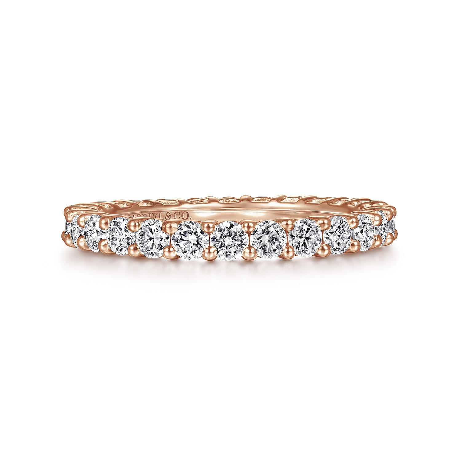 Eternity Band Wedding Ring in 14k Rose Gold with Round Natural Diamond at Gabriel & Co. - Shot 1