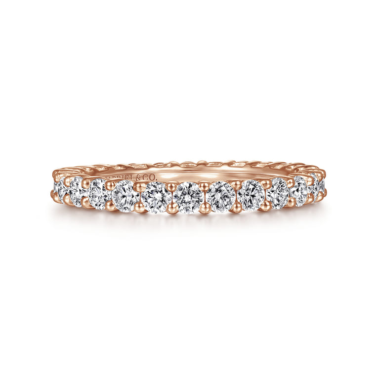 Eternity Band Wedding Ring in 14k Rose Gold with Round Natural Diamond at Gabriel & Co. - Shot 1