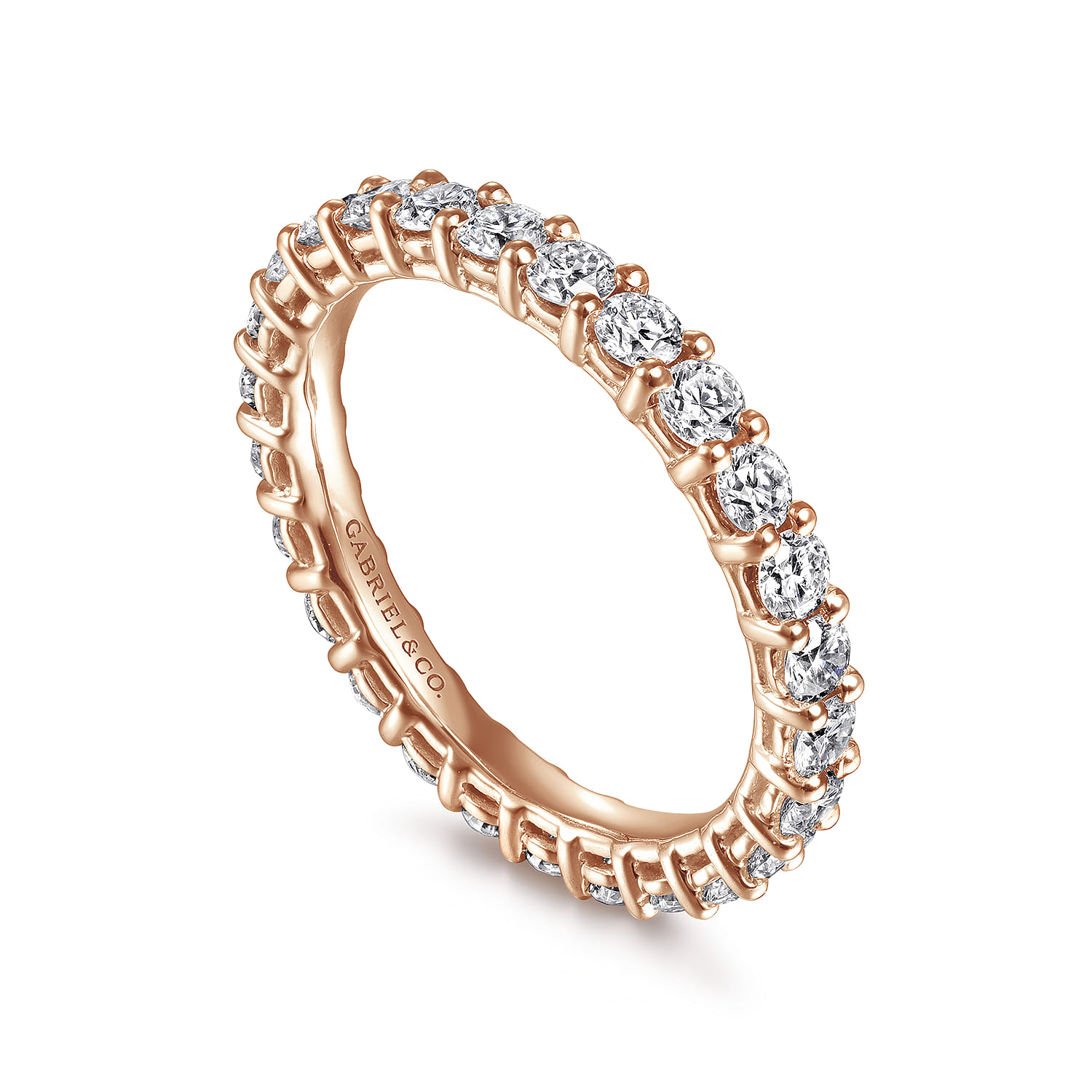 Eternity Band Wedding Ring in 14k Rose Gold with Round Natural Diamond at Gabriel & Co. - Shot 3