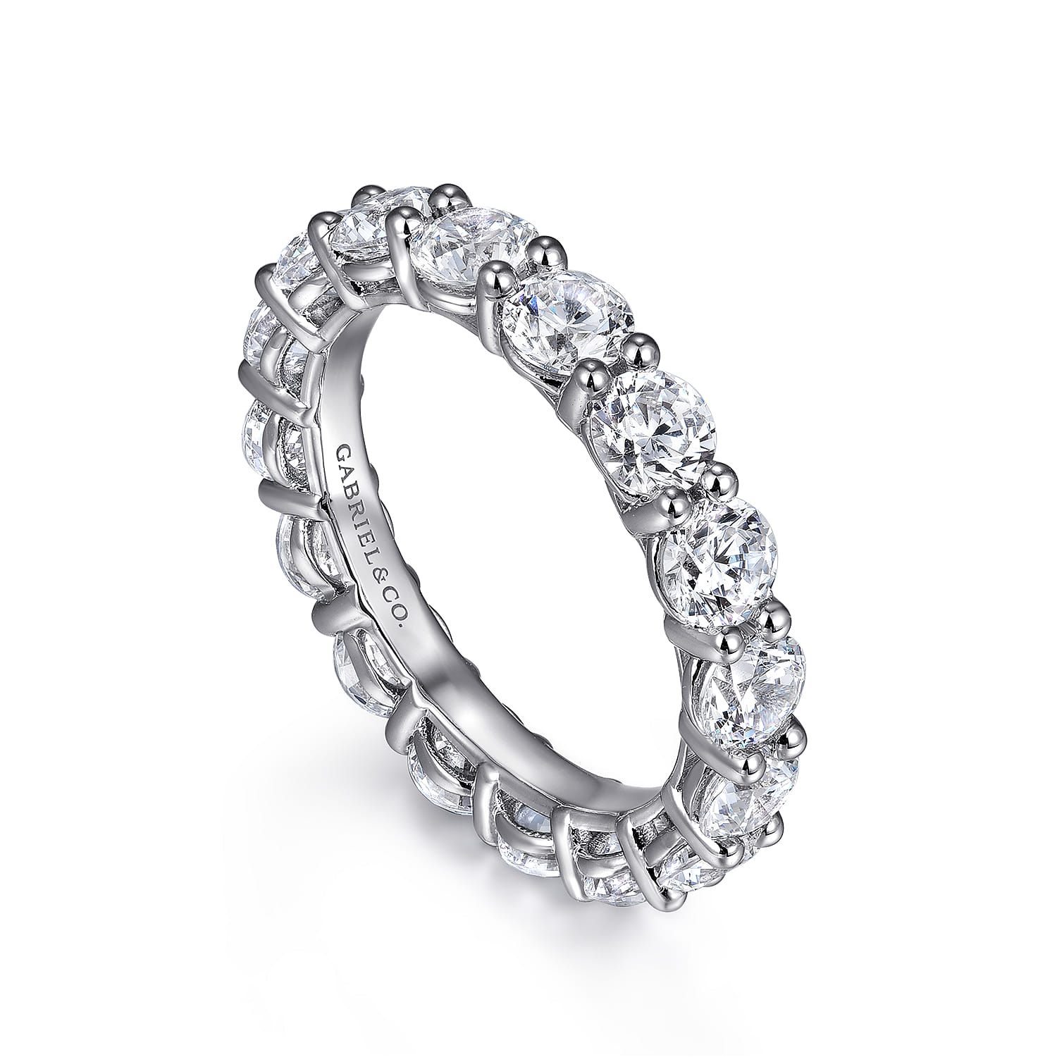 Eternity Band Wedding Ring in 14k White Gold with Round Natural Diamond at Gabriel & Co. - Shot 3