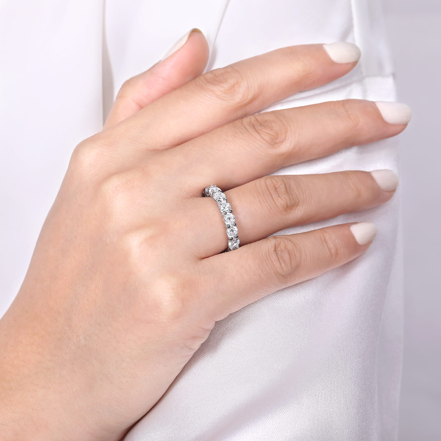 Eternity Band Wedding Ring in 14k White Gold with Round Natural Diamond at Gabriel & Co. - Shot 5