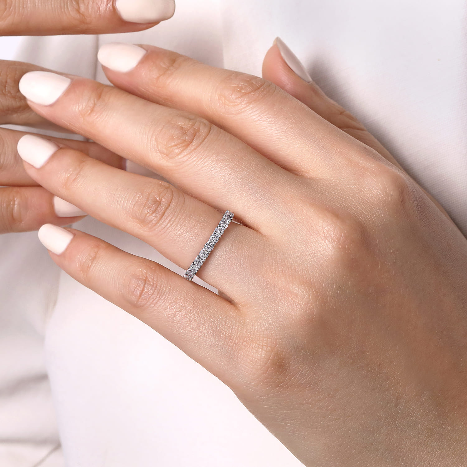 Eternity Band Wedding Ring in 14k White Gold with Round Natural Diamond at Gabriel & Co. - Shot 5