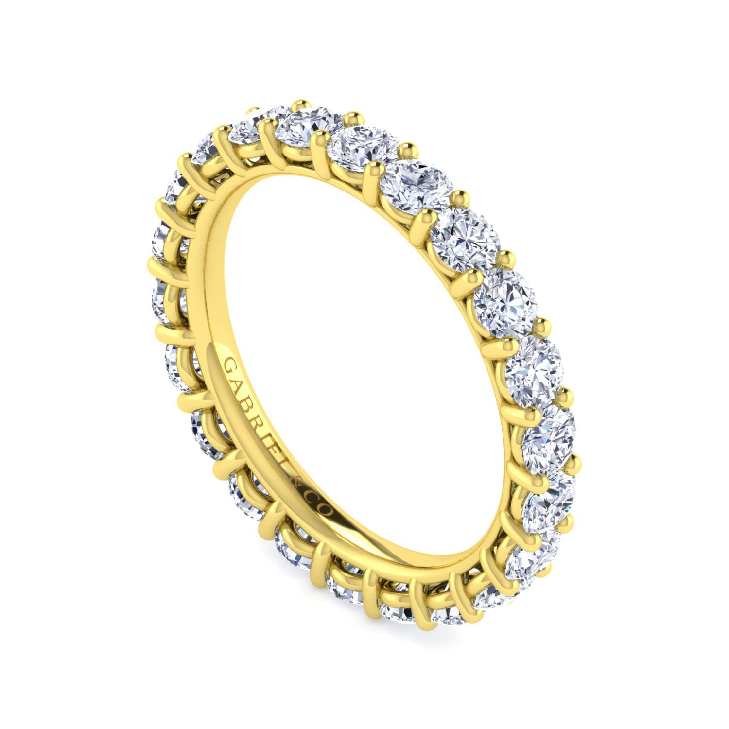 Eternity Band Wedding Ring in 14k Yellow Gold with Round Natural Diamond at Gabriel & Co. - Shot 3
