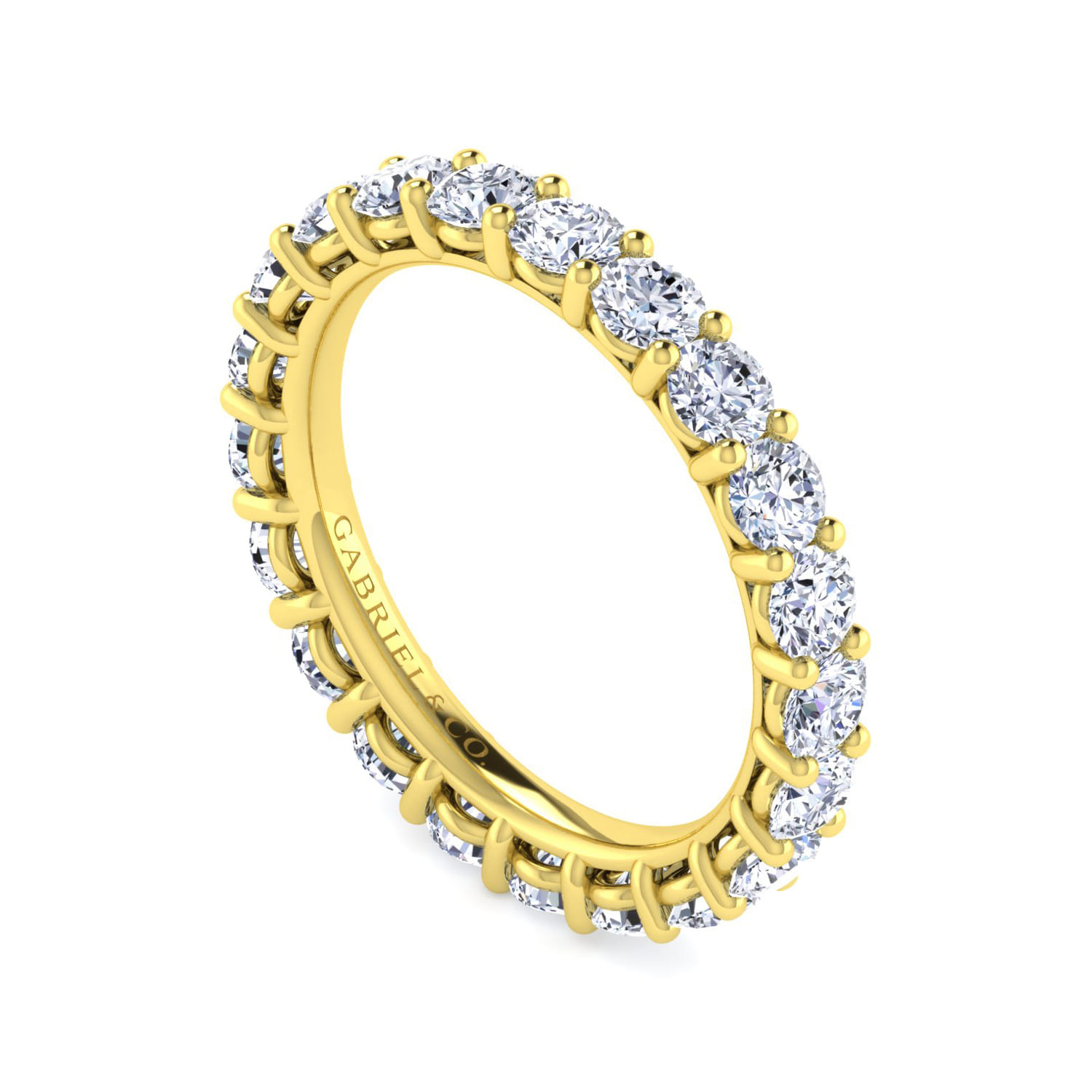 Eternity Band Wedding Ring in 14k Yellow Gold with Round Natural Diamond at Gabriel & Co. - Shot 3