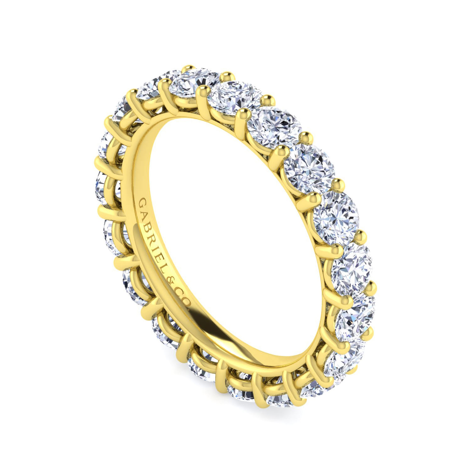 Eternity Band Wedding Ring in 14k Yellow Gold with Round Natural Diamond at Gabriel & Co. - Shot 3