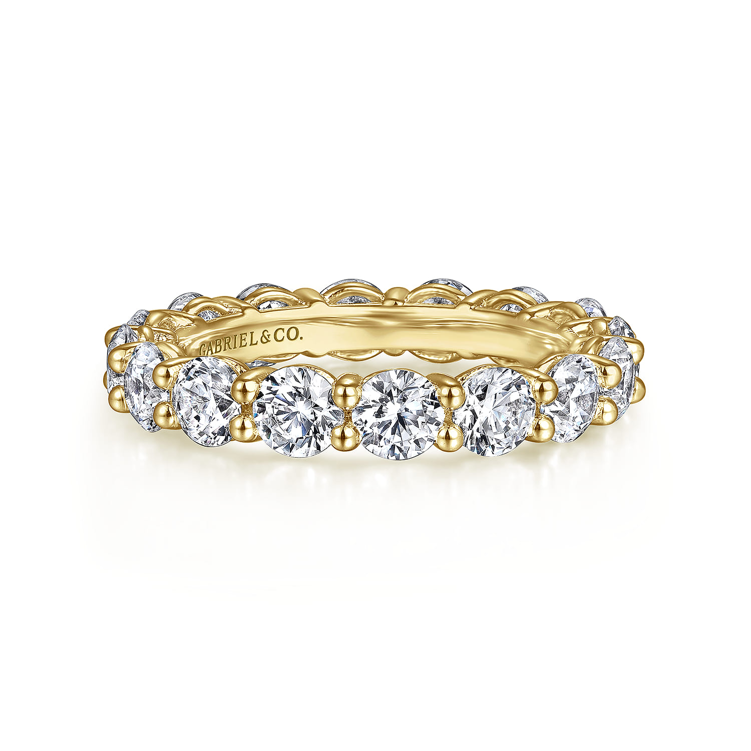 Eternity Band Wedding Ring in 14k Yellow Gold with Round Natural Diamond at Gabriel & Co. - Shot 1
