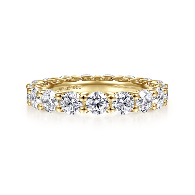 Eternity Band Wedding Ring in 14k Yellow Gold with Round Natural Diamond at Gabriel & Co. - Shot 1