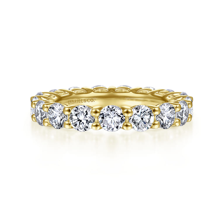 Eternity Band Wedding Ring in 14k Yellow Gold with Round Natural Diamond at Gabriel & Co. - Shot 1