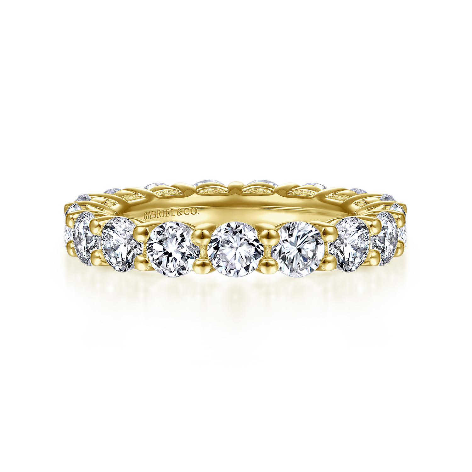 Eternity Band Wedding Ring in 14k Yellow Gold with Round Natural Diamond at Gabriel & Co. - Shot 1