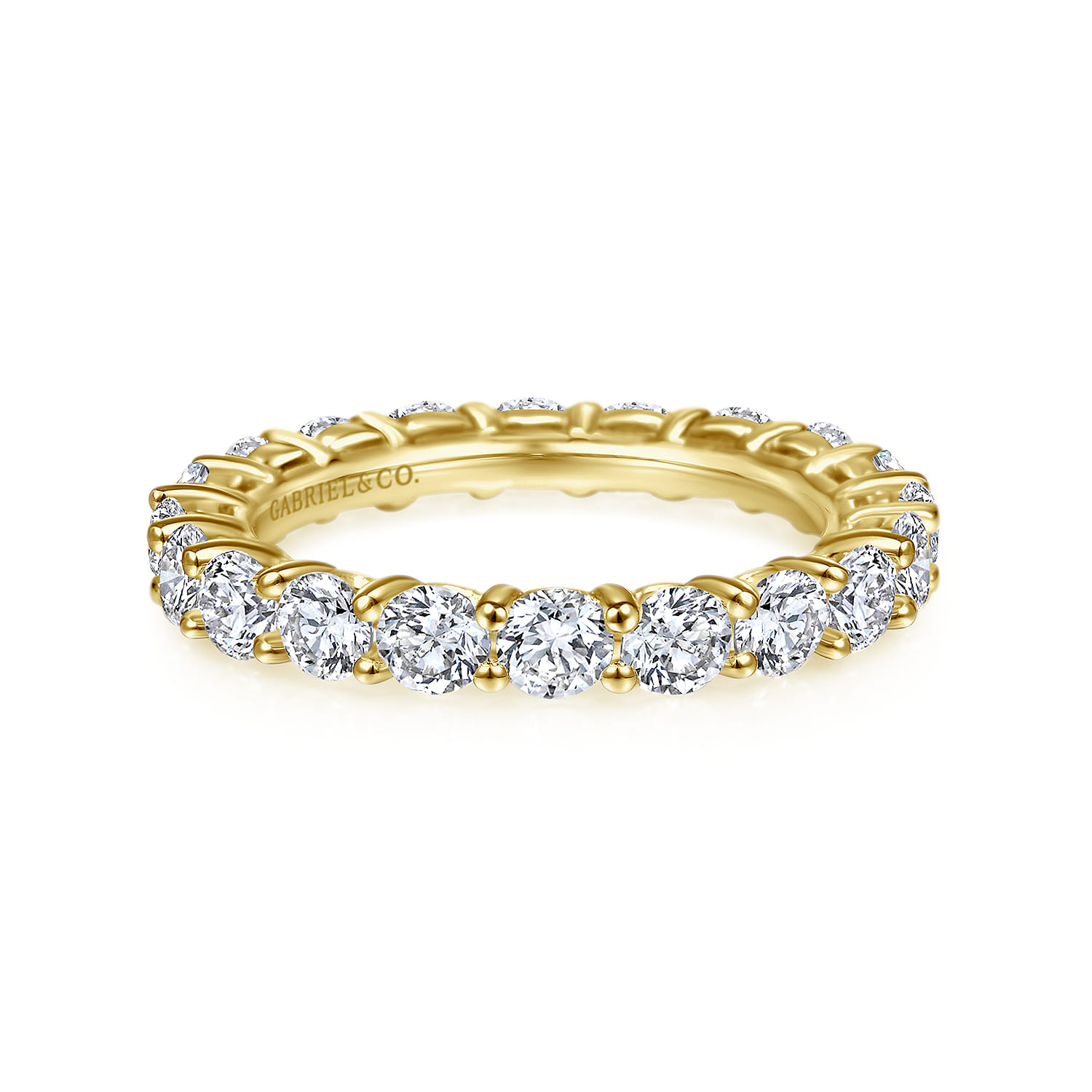 Eternity Band Wedding Ring in 14k Yellow Gold with Round Natural Diamond at Gabriel & Co. - Shot 1