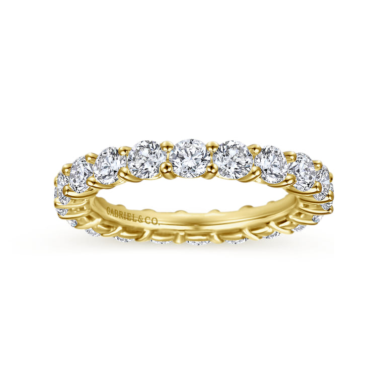 Eternity Band Wedding Ring in 14k Yellow Gold with Round Natural Diamond at Gabriel & Co. - Shot 4