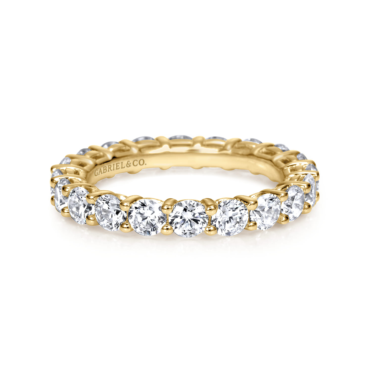 Eternity Band Wedding Ring in 14k Yellow Gold with Round Natural Diamond at Gabriel & Co. - Shot 1