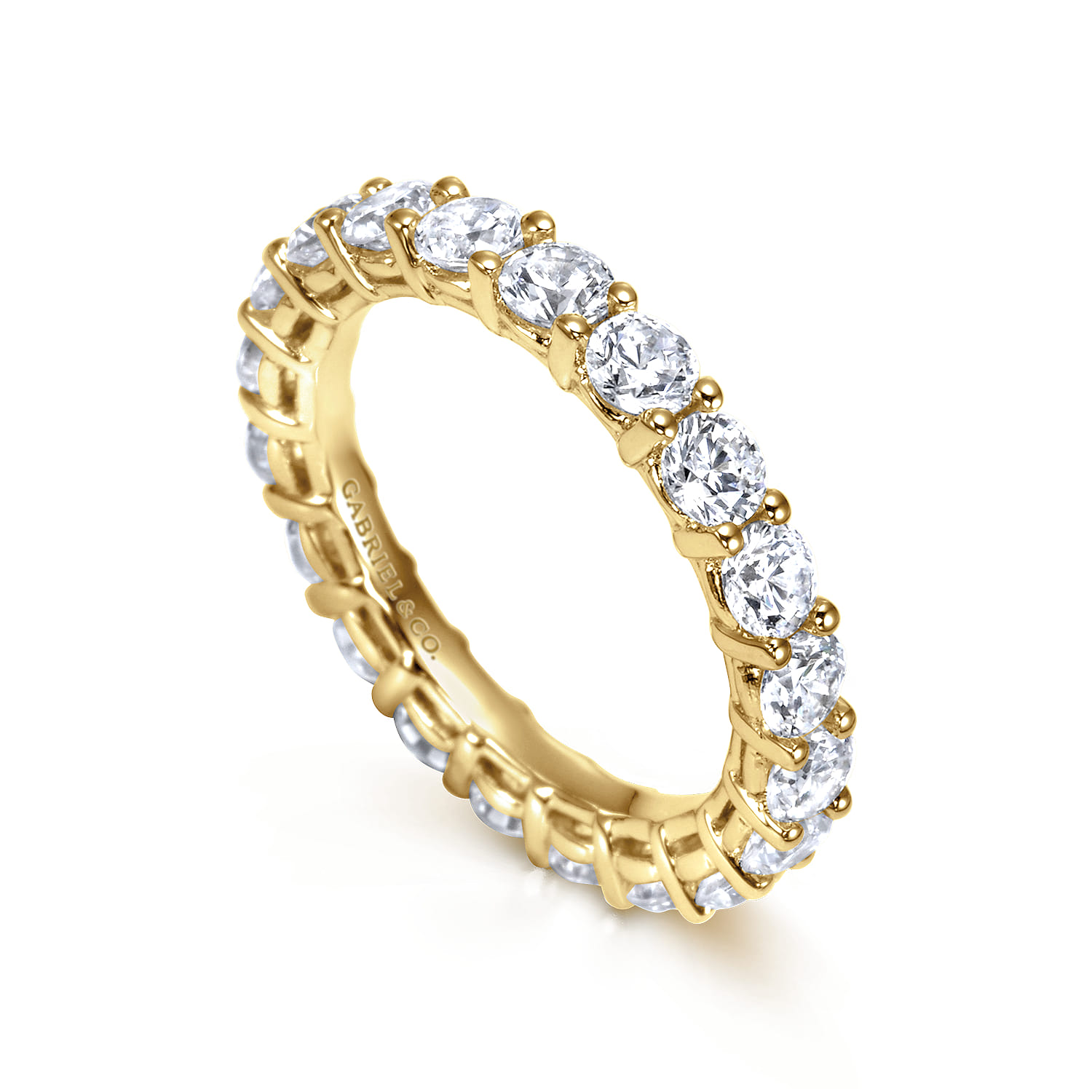 Eternity Band Wedding Ring in 14k Yellow Gold with Round Natural Diamond at Gabriel & Co. - Shot 3