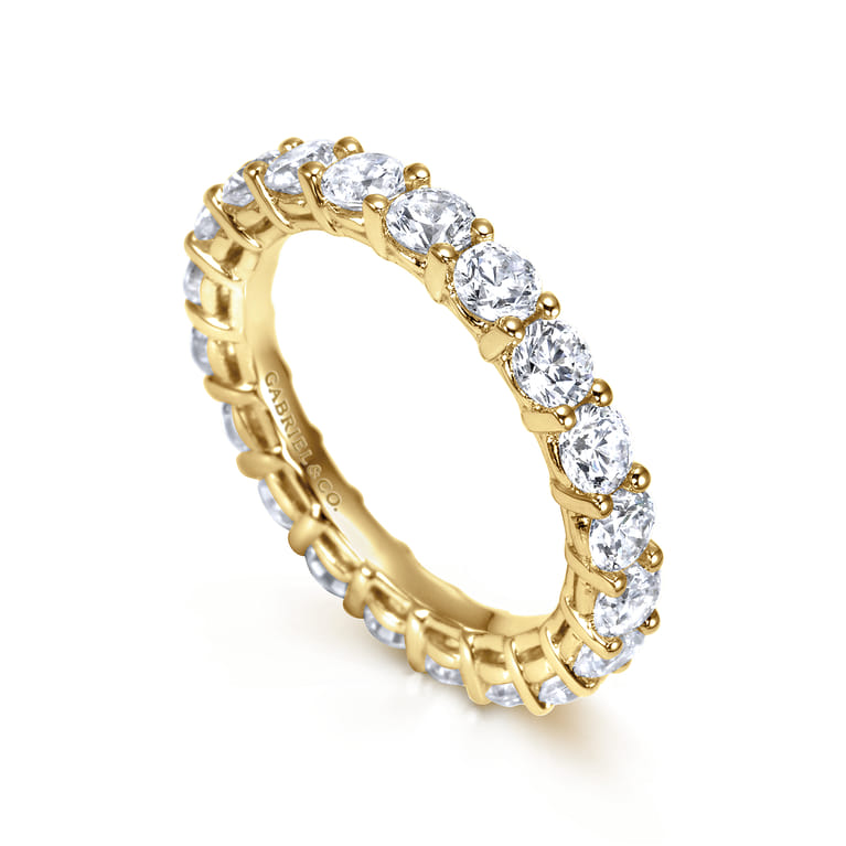 Eternity Band Wedding Ring in 14k Yellow Gold with Round Natural Diamond at Gabriel & Co. - Shot 3