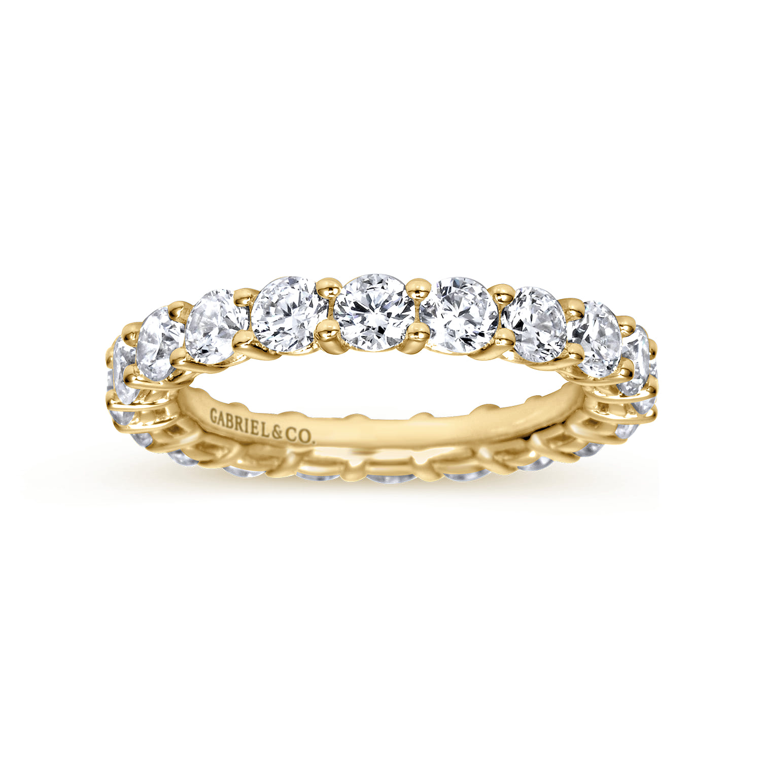 Eternity Band Wedding Ring in 14k Yellow Gold with Round Natural Diamond at Gabriel & Co. - Shot 4