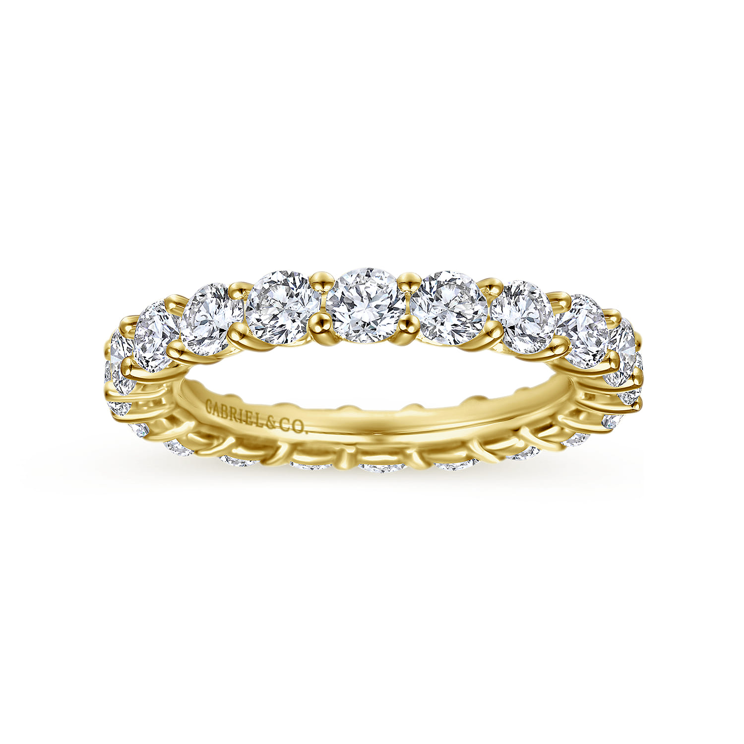 Eternity Band Wedding Ring in 14k Yellow Gold with Round Natural Diamond at Gabriel & Co. - Shot 4