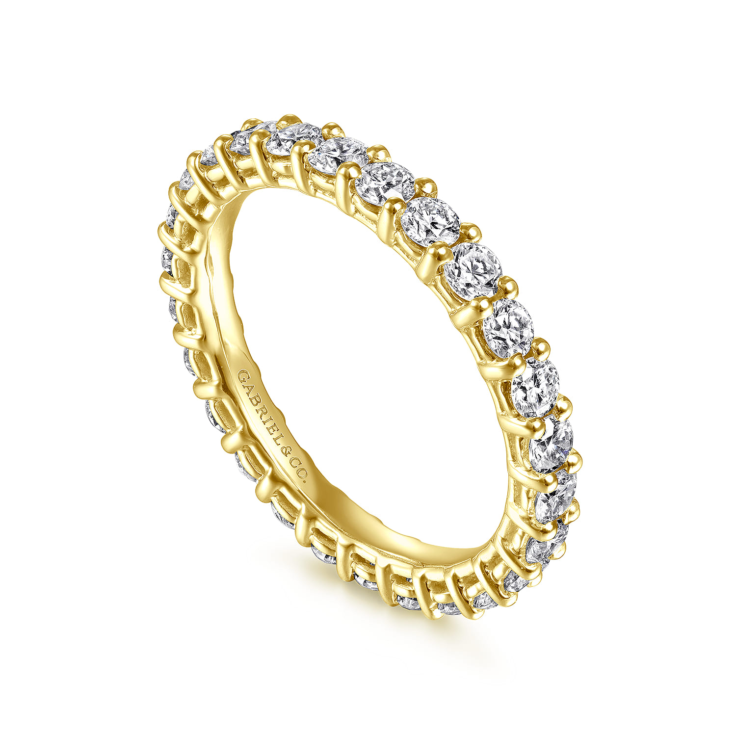 Eternity Band Wedding Ring in 14k Yellow Gold with Round Natural Diamond at Gabriel & Co. - Shot 3