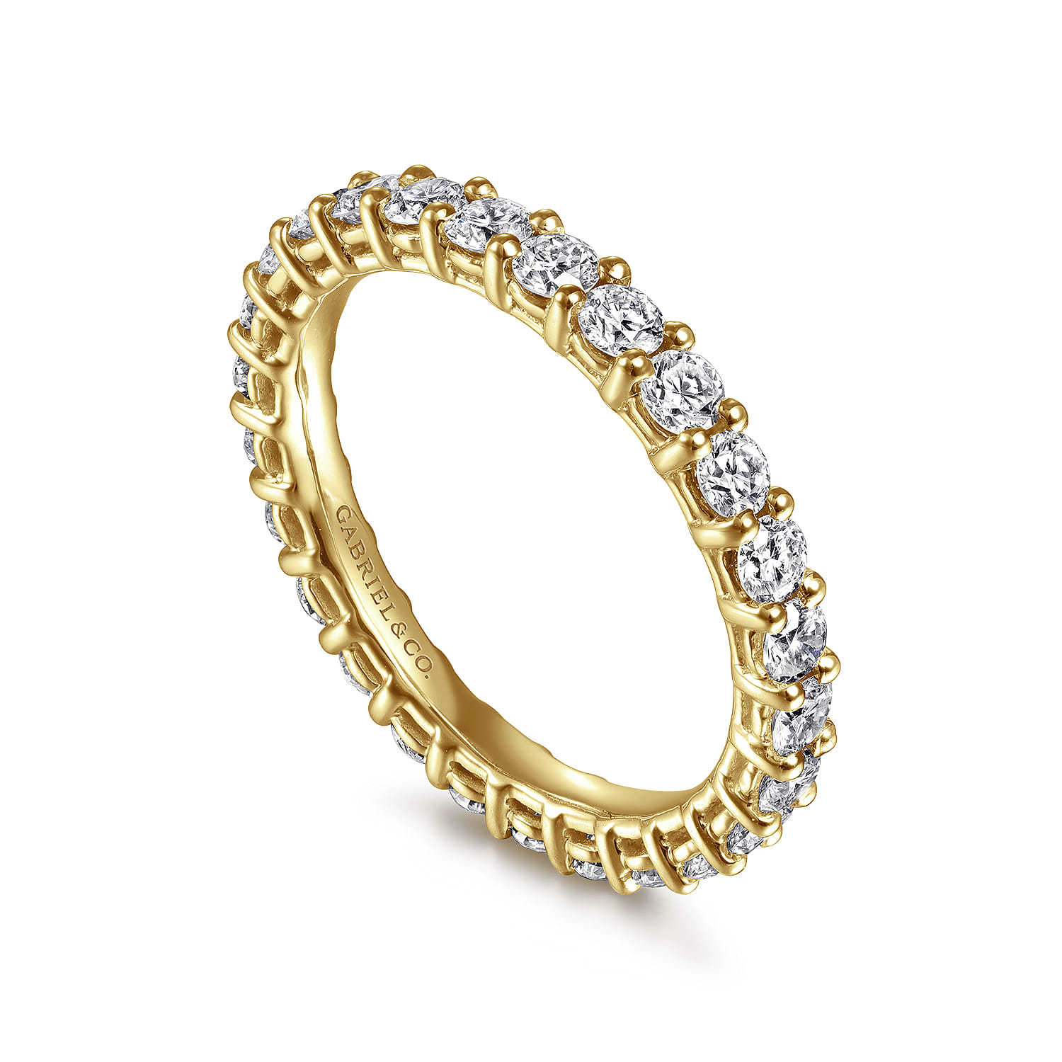 Eternity Band Wedding Ring in 14k Yellow Gold with Round Natural Diamond at Gabriel & Co. - Shot 3