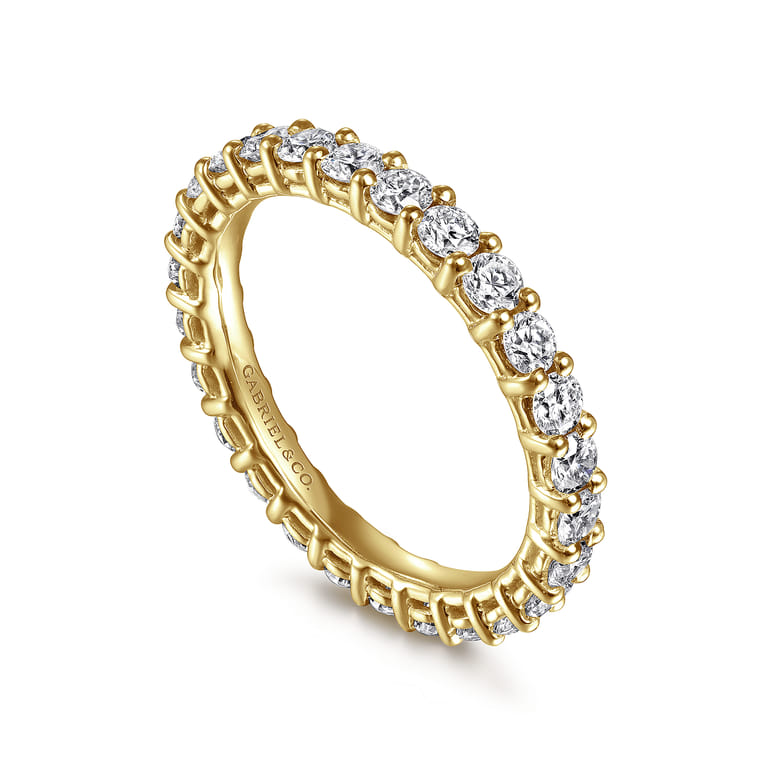 Eternity Band Wedding Ring in 14k Yellow Gold with Round Natural Diamond at Gabriel & Co. - Shot 3