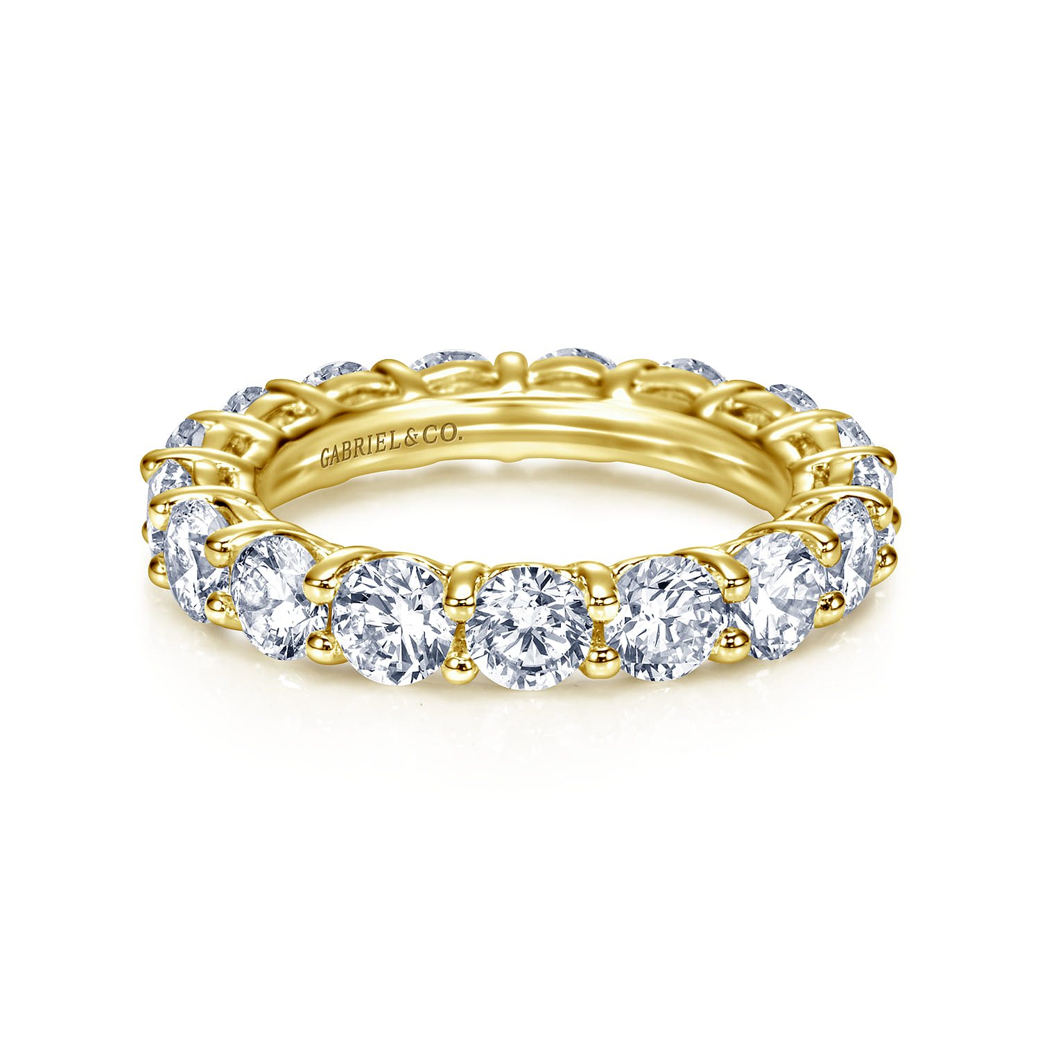 Eternity Band Wedding Ring in 14k Yellow Gold with Round Natural Diamond at Gabriel & Co. - Shot 1