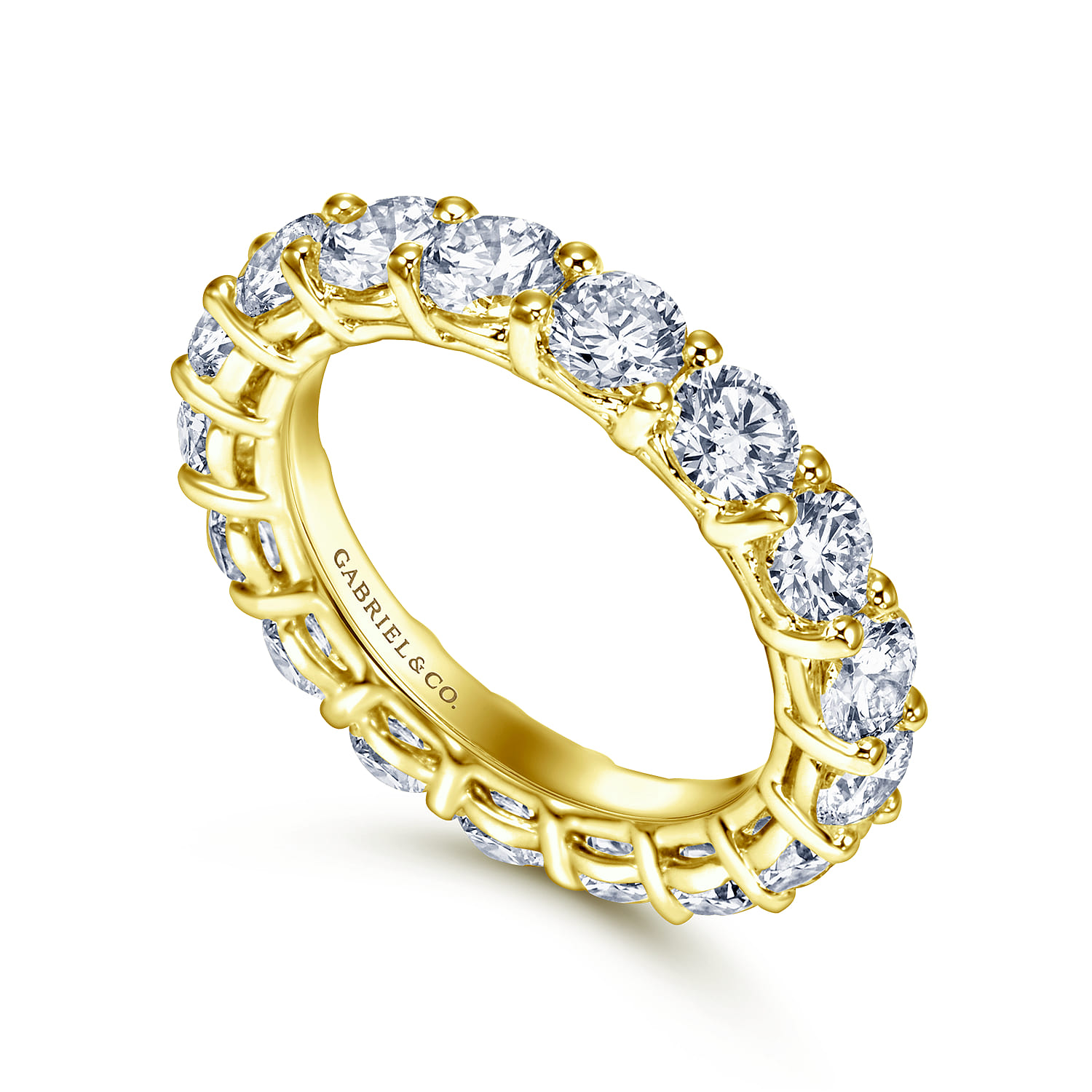 Eternity Band Wedding Ring in 14k Yellow Gold with Round Natural Diamond at Gabriel & Co. - Shot 3