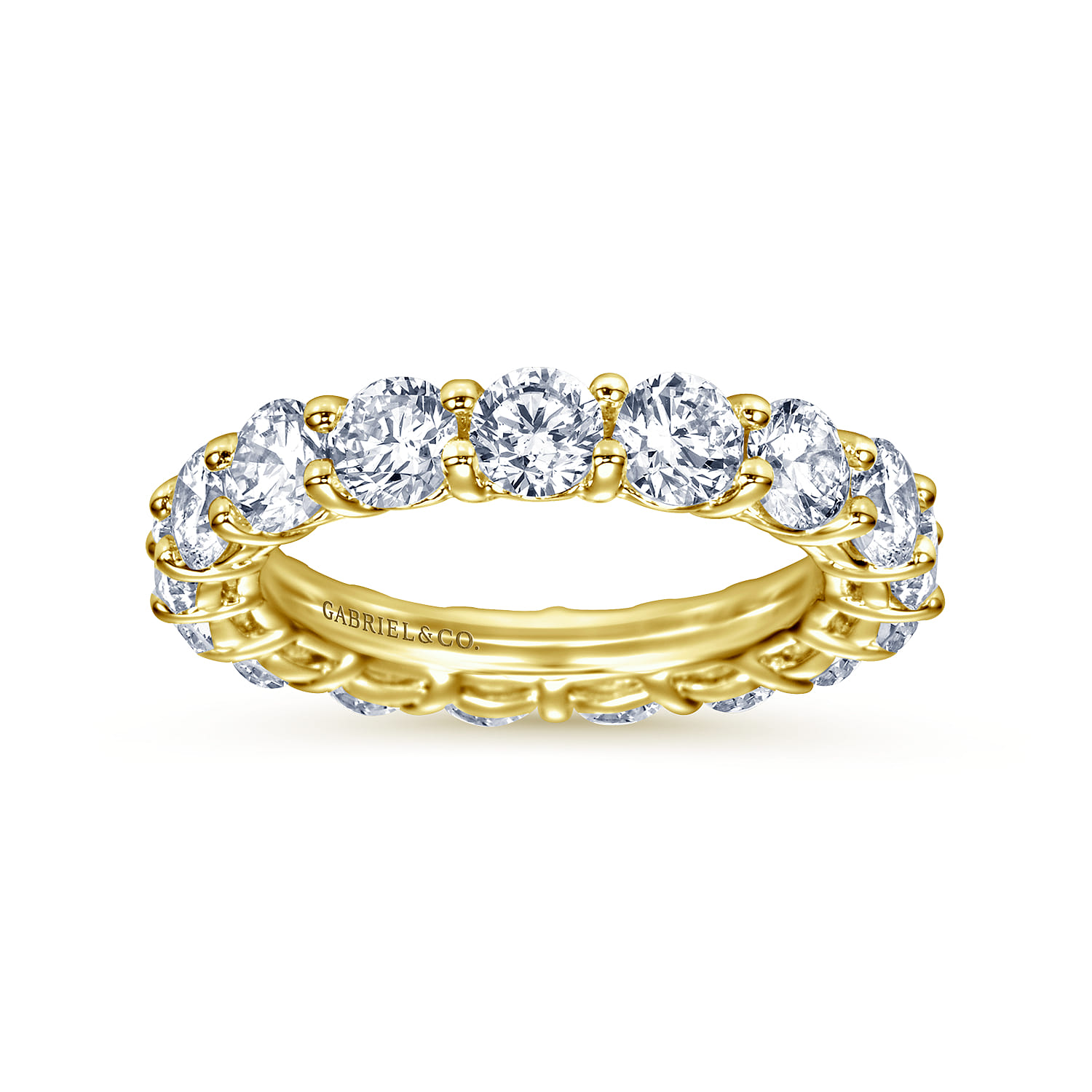 Eternity Band Wedding Ring in 14k Yellow Gold with Round Natural Diamond at Gabriel & Co. - Shot 4