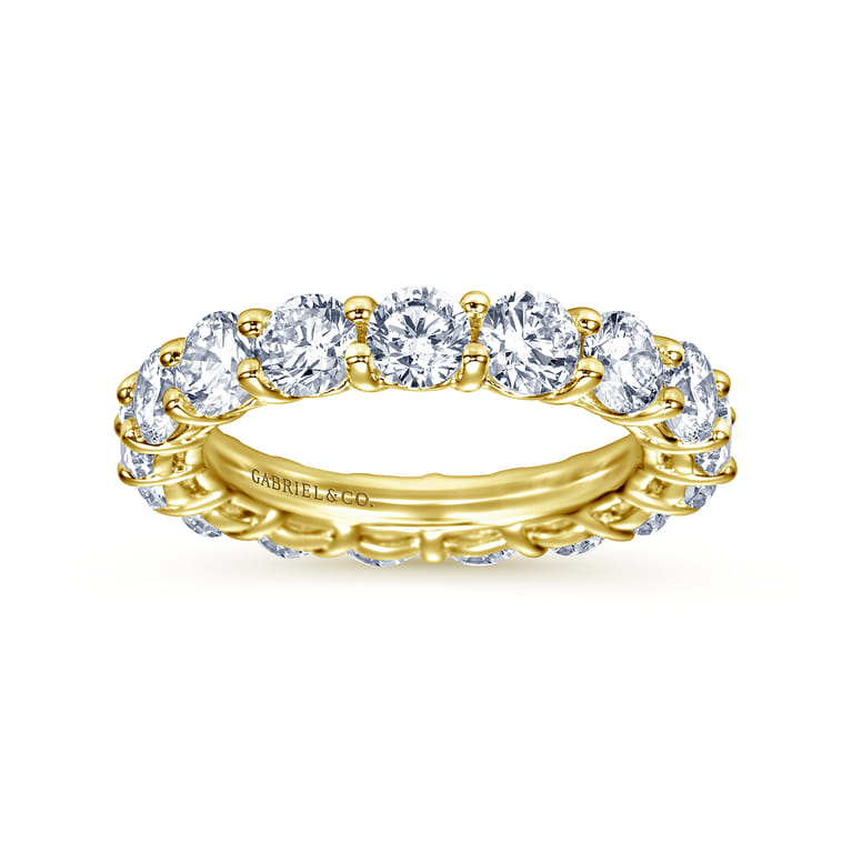Eternity Band Wedding Ring in 14k Yellow Gold with Round Natural Diamond at Gabriel & Co. - Shot 4