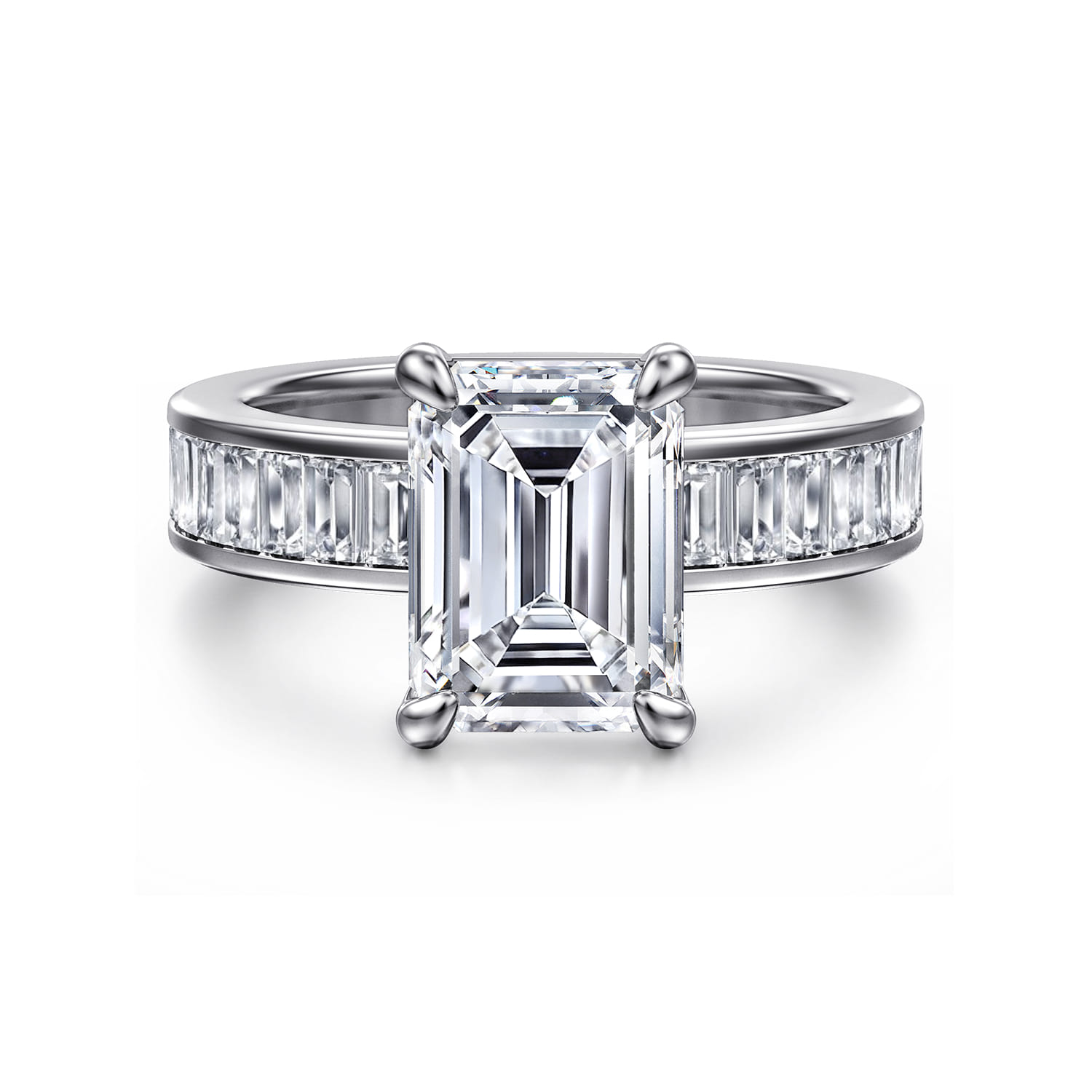 Bassia - 14K White Gold Emerald Cut Diamond Engagement Ring