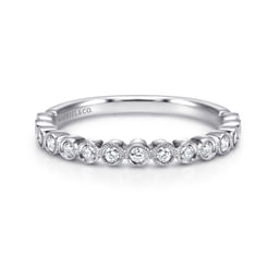 Bayonne - 14K White Gold 11 Stone Bezel Set Diamond Anniversary Band with Milgrain