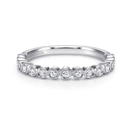 Bayonne - 14K White Gold 11 Stone Bezel Set Diamond Anniversary Band with Milgrain