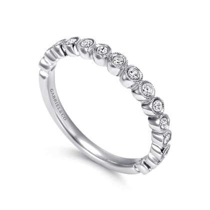 Bayonne - 14K White Gold 11 Stone Bezel Set Diamond Anniversary Band with Milgrain