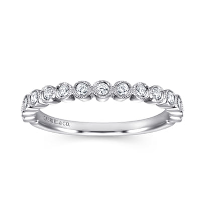 Bayonne - 14K White Gold 11 Stone Bezel Set Diamond Anniversary Band with Milgrain