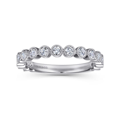 Bayonne - 14K White Gold Bezel Set Diamond Anniversary Band with Milgrain