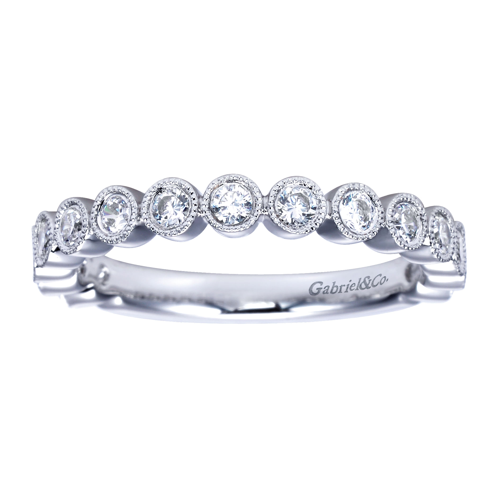 Bayonne - 14K White Gold Bezel Set Diamond Anniversary Band with Milgrain