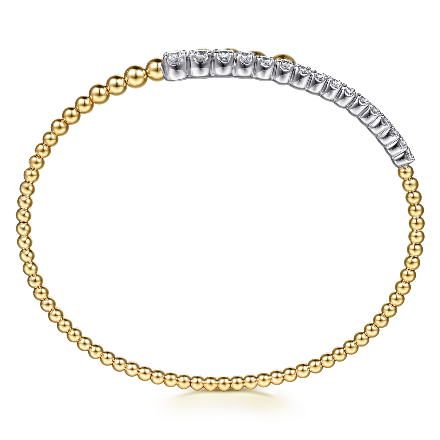 Beaded Bangle Bracelet Bypass 14K White and Yellow Gold Diamond 0.75ct Bujukan - 0.75 ct - Shot 3