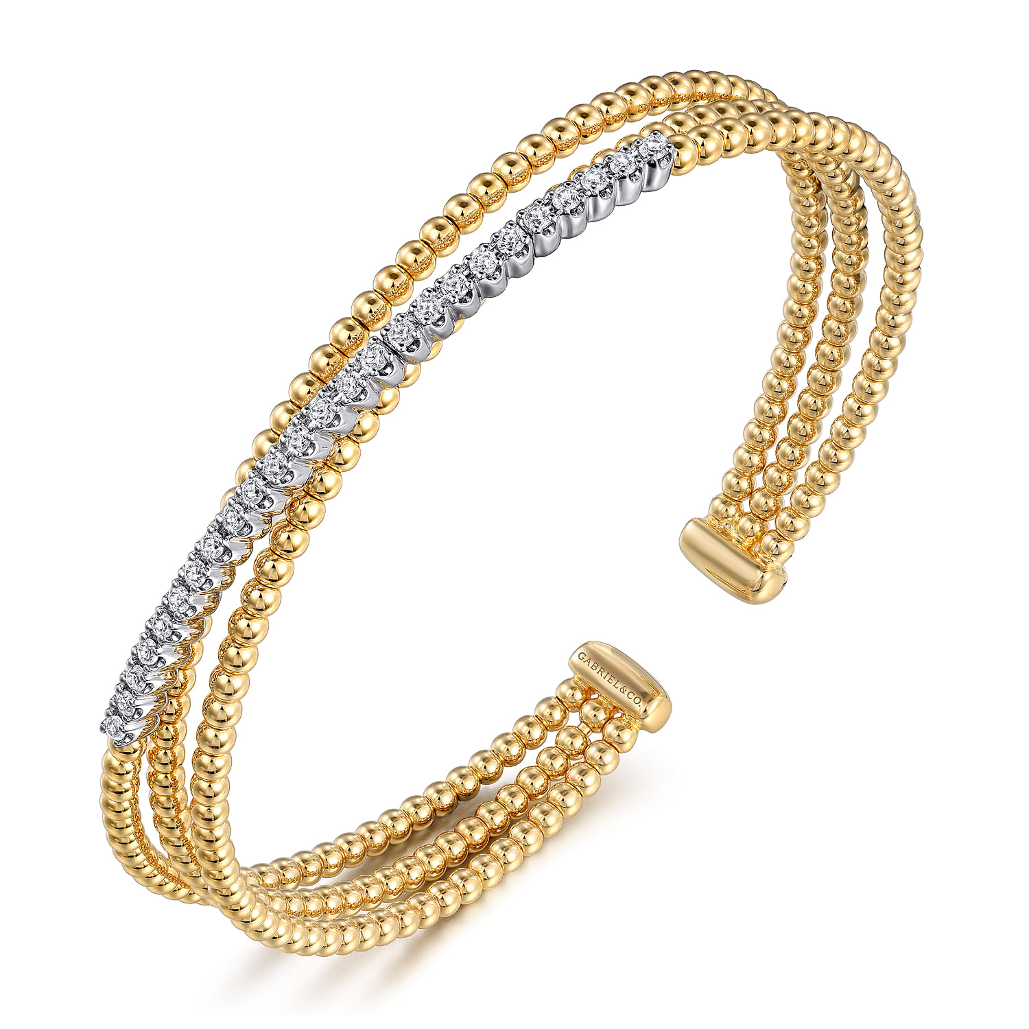Beaded Bangle Bracelet Cuff 14K White and Yellow Gold Diamond 0.35ct Bujukan - 0.35 ct - Shot 2