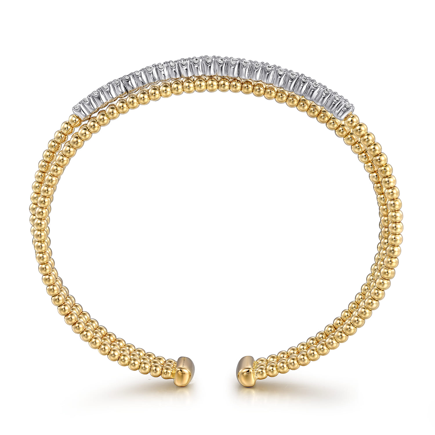 Beaded Bangle Bracelet Cuff 14K White and Yellow Gold Diamond 0.35ct Bujukan - 0.35 ct - Shot 3