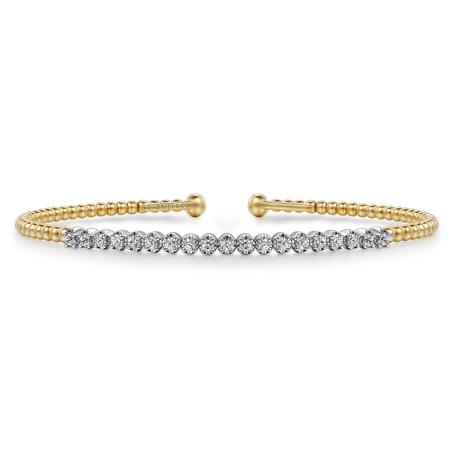 Beaded Bangle Bracelet Cuff 14K White and Yellow Gold Diamond 0.4ct Bujukan - 0.4 ct - Shot 1