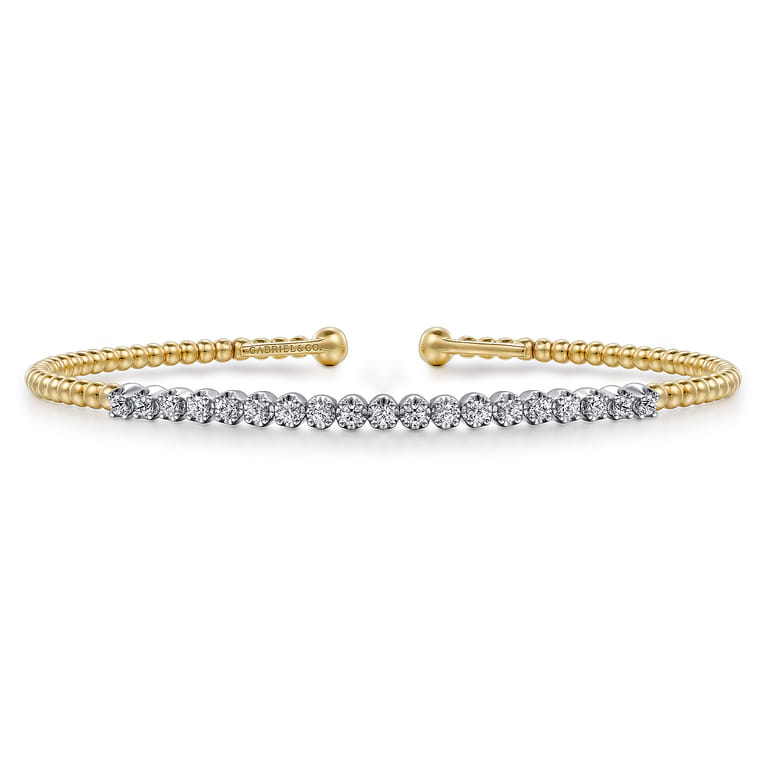 Beaded Bangle Bracelet Cuff 14K White and Yellow Gold Diamond 0.4ct Bujukan - 0.4 ct - Shot 1