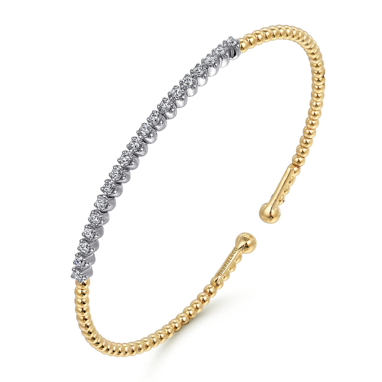 Beaded Bangle Bracelet Cuff 14K White and Yellow Gold Diamond 0.4ct Bujukan - 0.4 ct - Shot 2