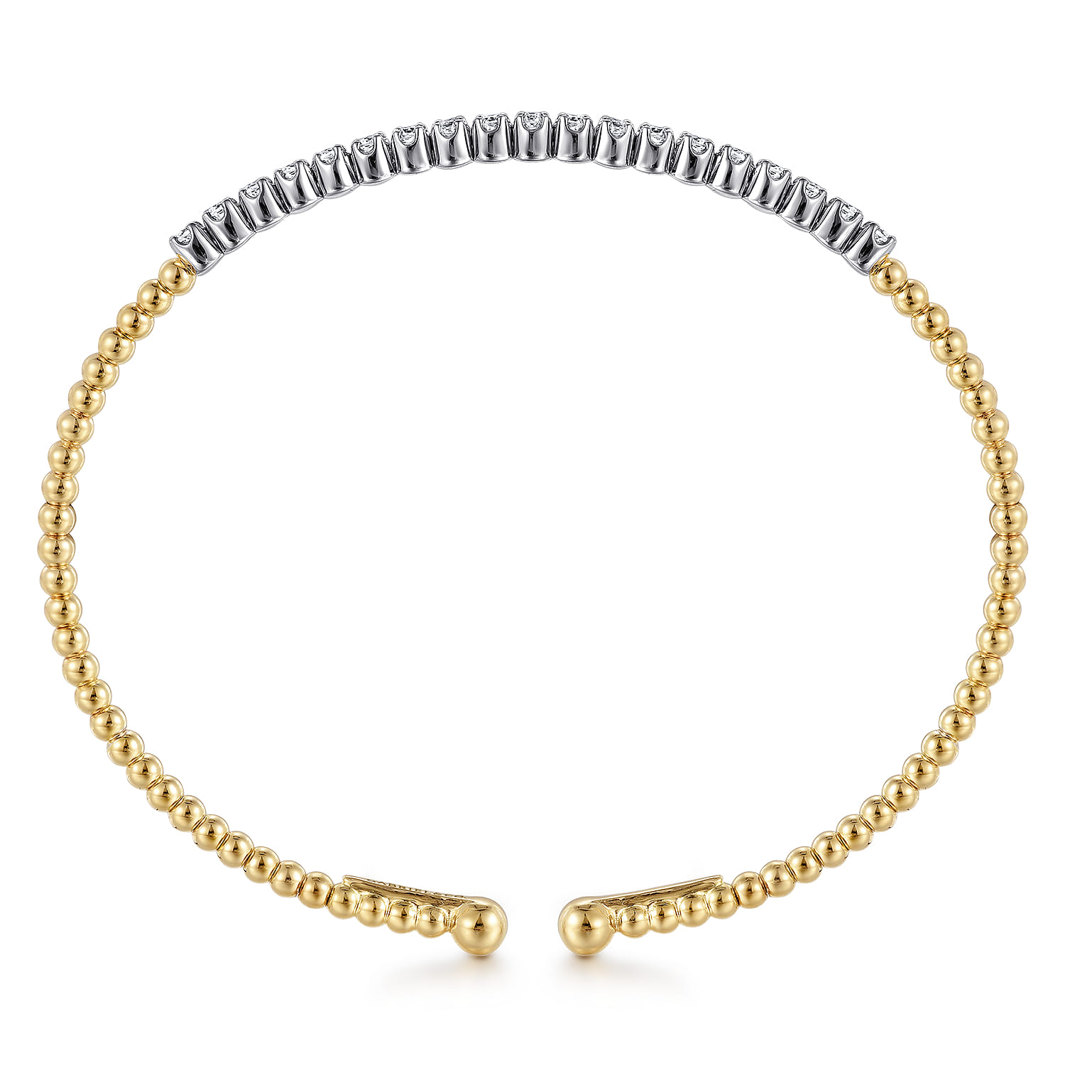 Beaded Bangle Bracelet Cuff 14K White and Yellow Gold Diamond 0.4ct Bujukan - 0.4 ct - Shot 3